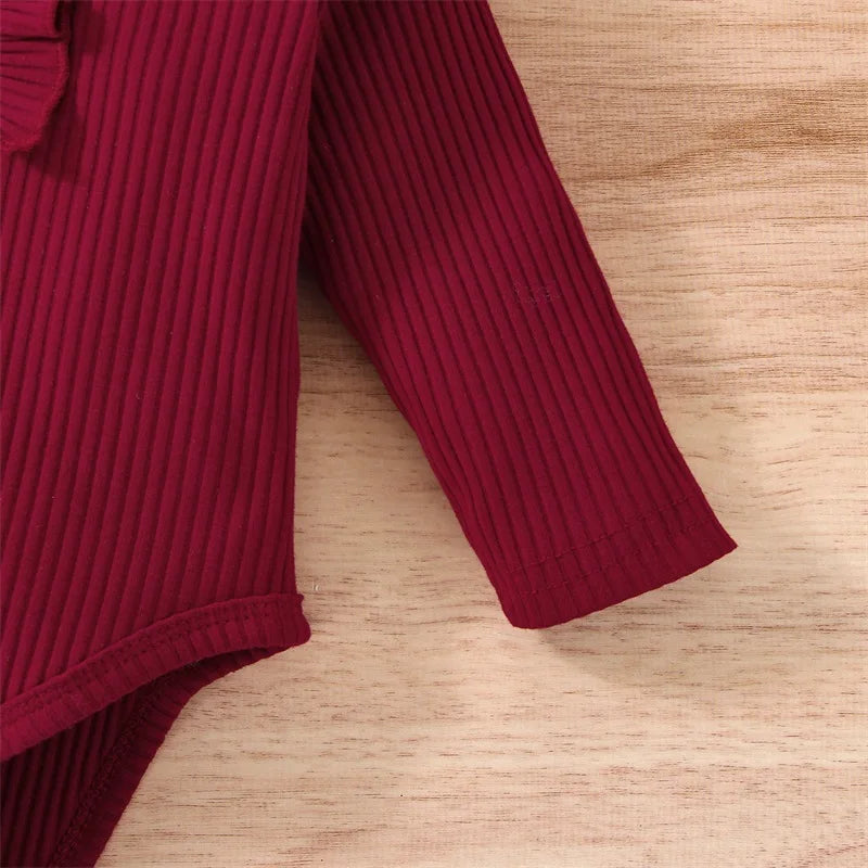 Infant Toddler Baby Girl Fall Winter Outfits Long Sleeve Romper Knitted Bodysuit with Plaid Skirt 2Pcs Christmas Outfits