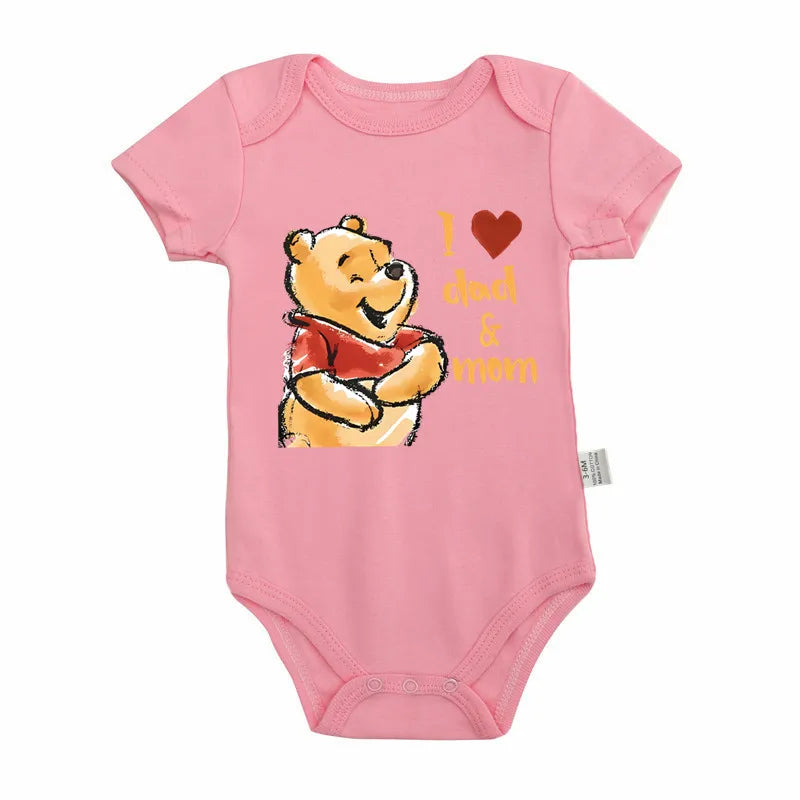 Kawaii I Love Dad Mom Winnie the Pooh Baby Clothing Cotton Bodysuits & One-pieces for Newborn Summer Baby Clothes