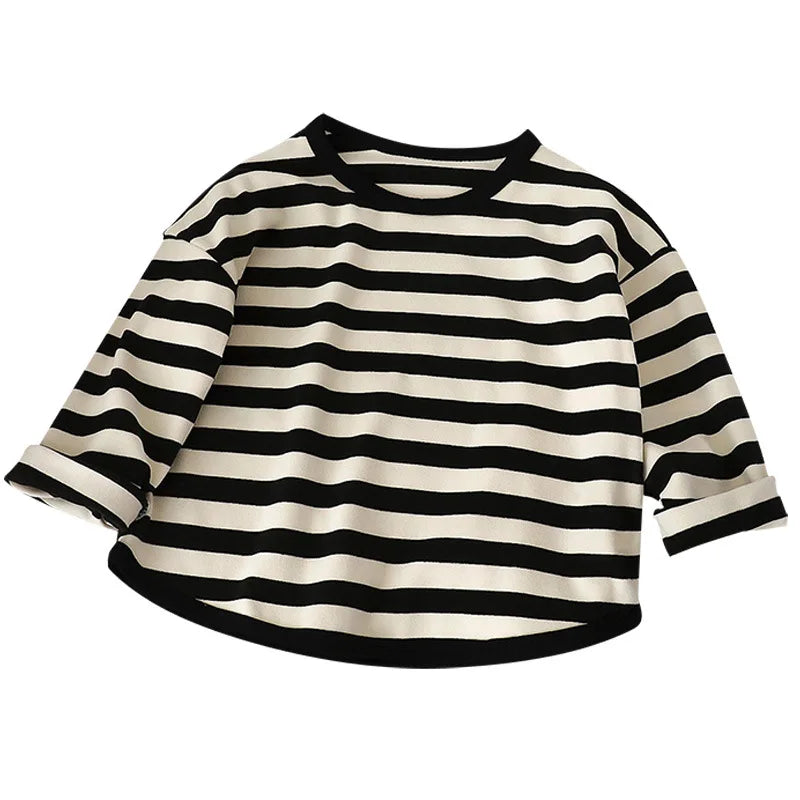 Spring Autumn New Children Casual T Shirt Loose Kids Striped T Shirts Soft Warm Tee Boys Girls Long Sleeve Tops Baby Clothes