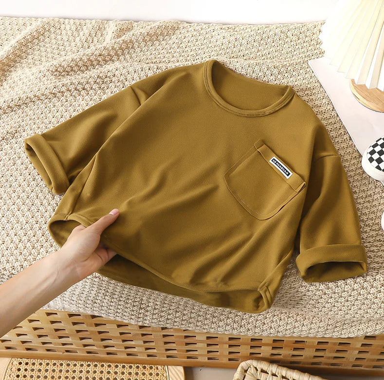 1-10Y Children's T-shirt Korean Kids Simple Long Sleeved Base Shirt Baby Boys and Girls 2025 Autumn Winter New Baby Loose Tops