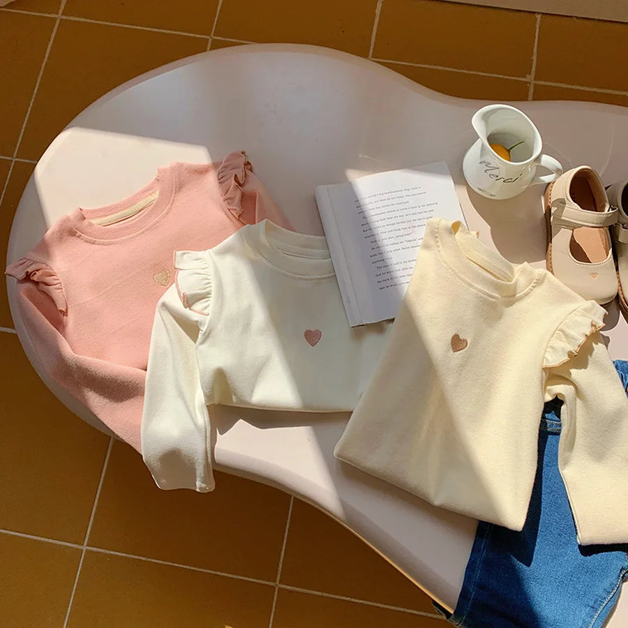 New Children's T-Shirt Sweater Girls Long-Sleeved Spring and Fall Models Long-Sleeved Bottoming Shirt Girls Sweater T-Shirt Long