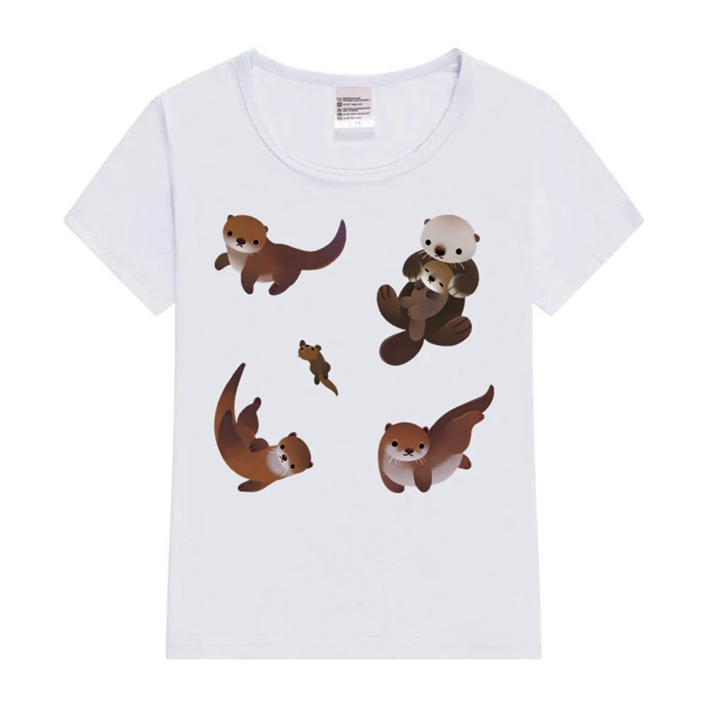 Otter Kids T-Shirt Summer Funny Kids Woman Tees T-shirt Boys Girls Short Sleeve Korean Kpop Clothes Casual Comfortable Tops
