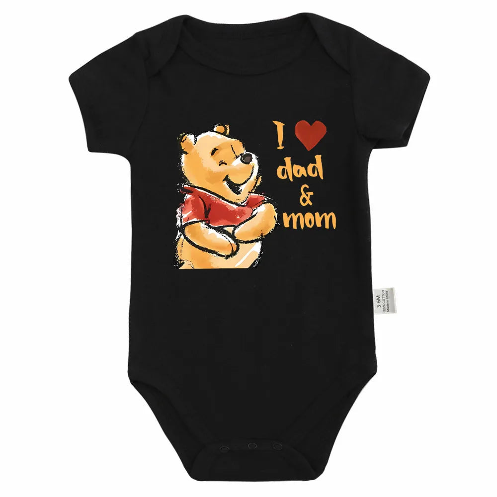 Kawaii I Love Dad Mom Winnie the Pooh Baby Clothing Cotton Bodysuits & One-pieces for Newborn Summer Baby Clothes