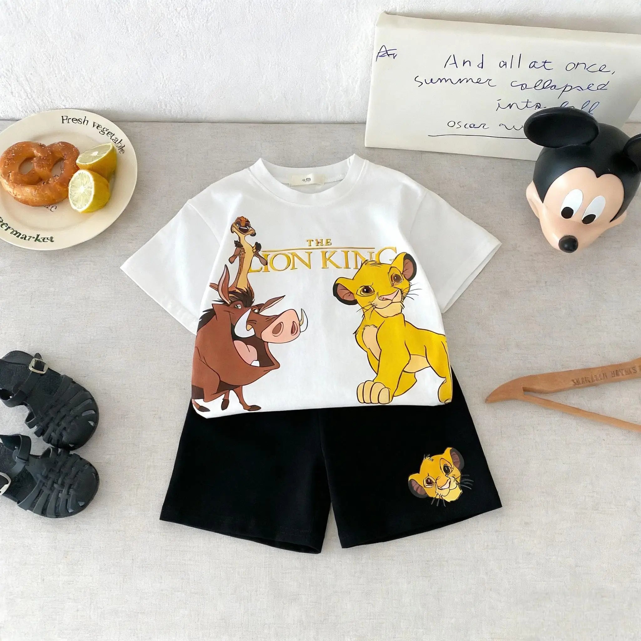 Simba Pattern Short Sleeve Suit For Boy Clothes Summer Cartoon Tshirt Shorts Children Two Piece Set Toddler Costume Tracksuits