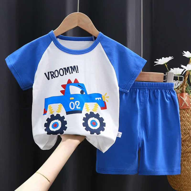 Donald Duck Cartoon 2-Piece Boys Summer Tracksuit Casual Kids Clothing Set with T-shirt And Shorts for Children 1-4 Year Old