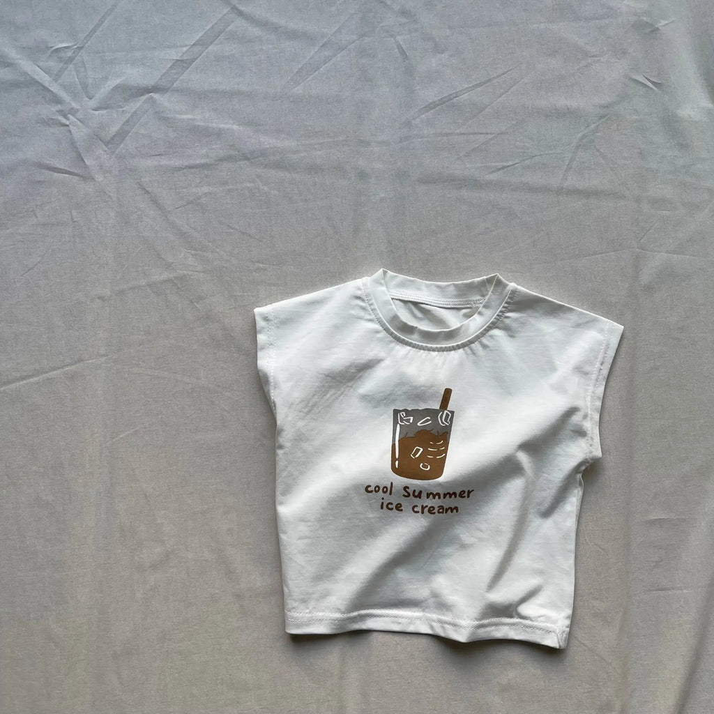 Children's Beverage Cup Printed Vest for Spring Summer New Sleeveless Tops for Boys and Girls, Baby Korean Version for Children