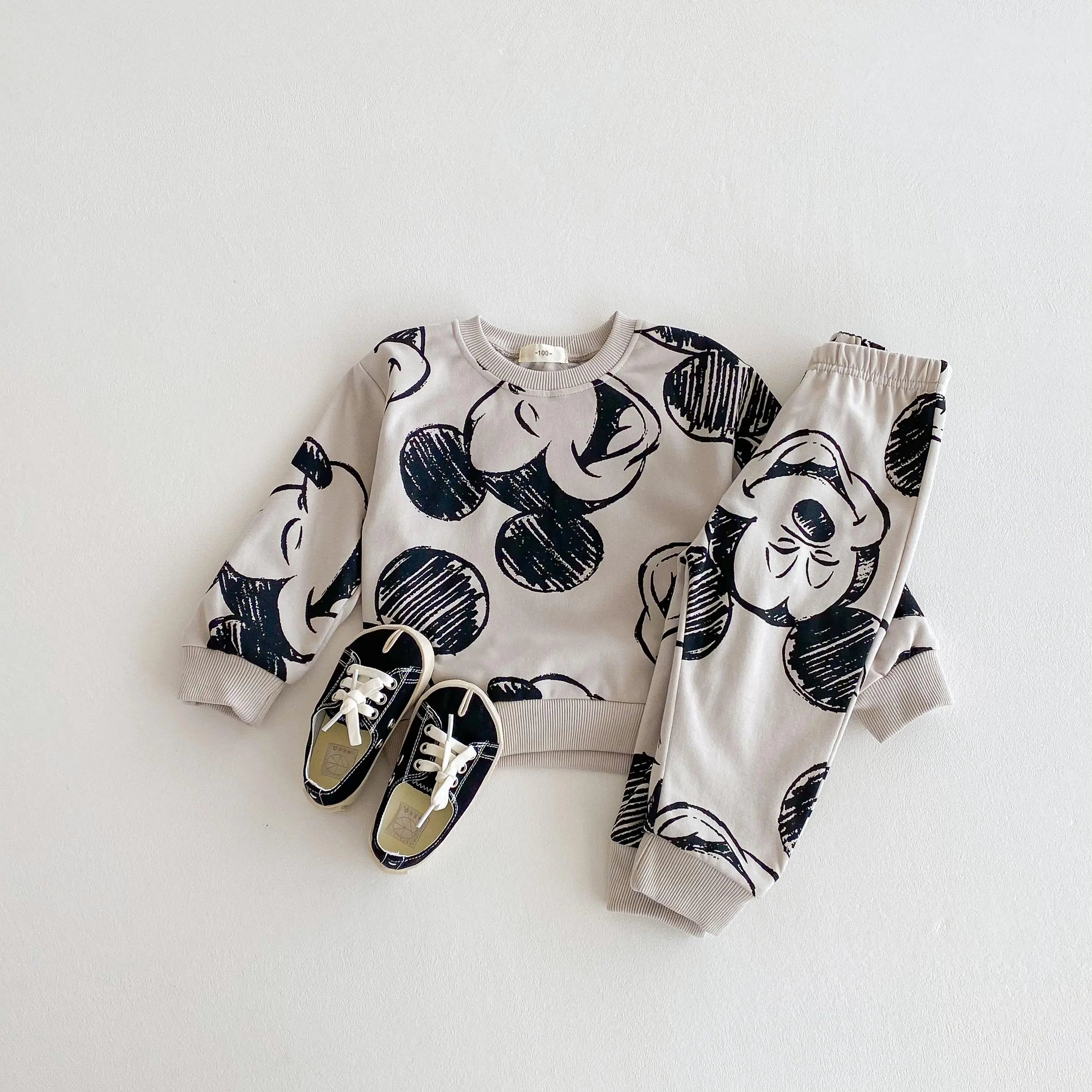 Spring/fall Disney Cartoon Tracksuit Set Print Cartoon Minnie Cute Baby Girl's Long Sleeve Sweatshirt + Pants Kids Two Piece Set