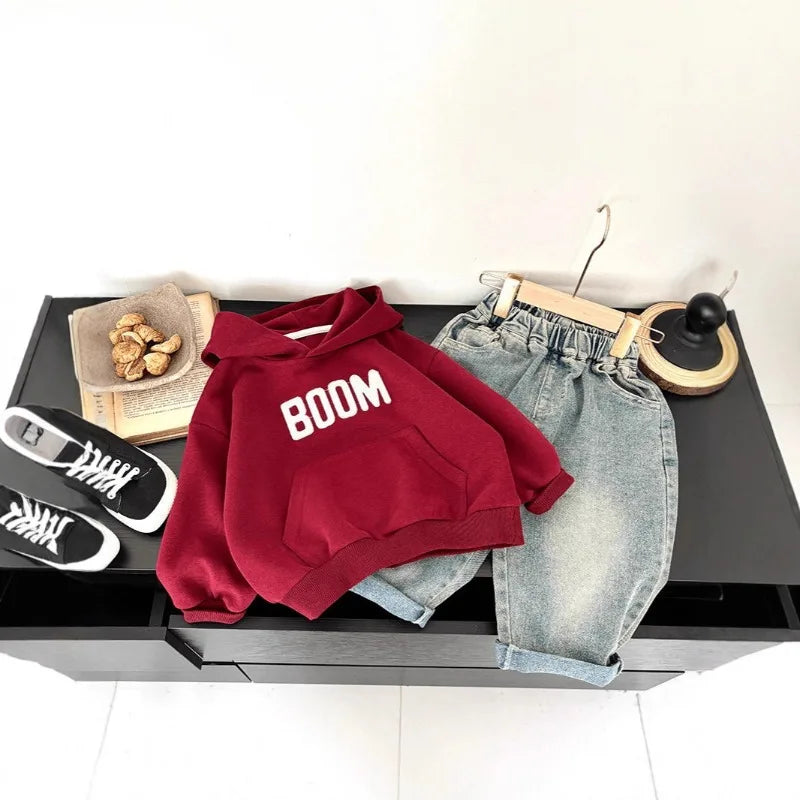 2025 New Style Baby Boys Toddler Kids Hooded Sweatshirt Pullover Loose Fit Casual Top for Spring and Autumn