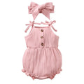 0-9 Months Newborn Baby Girl Romper Pink Ribbed Sling Bodysuit+ Headwear Summer Fashion Cute Button Decoration Jumpsuit