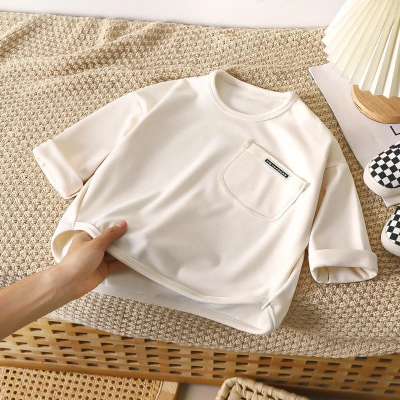 1-10Y Children's T-shirt Korean Kids Simple Long Sleeved Base Shirt Baby Boys and Girls 2025 Autumn Winter New Baby Loose Tops